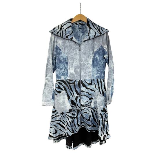 Samuel Dong Casualwear Designer Brocade Fringe Patch Full Zip High Low Jacket S - Picture 1 of 6